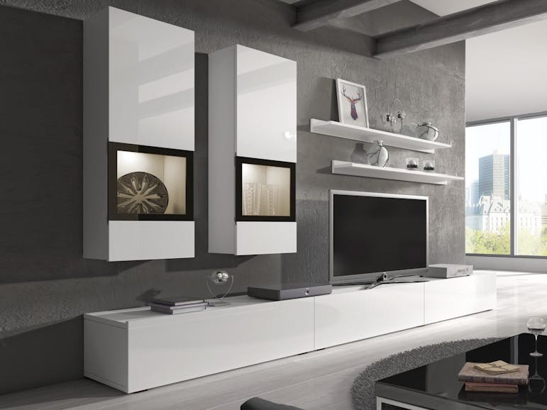 de begeleiding Voorkomen Sluimeren Tv-meubel set BABEL 5 deuren wit/hoogglans wit met verlichting