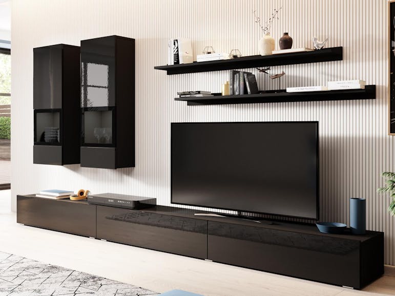 Tv-meubel set deuren hoogglans zwart zonder