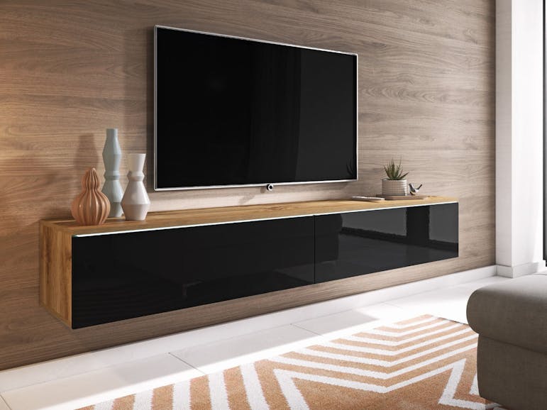 TV-meubel DUBAI 2 180 cm eik wotan/hoogglans zwart zonder verlichting