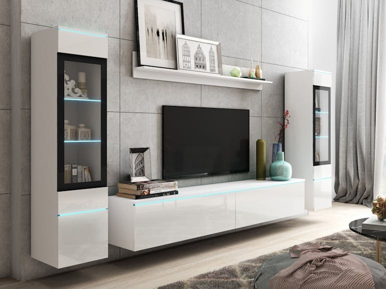 verkenner eenheid Rijk Tv-meubel set VITTORIO 6 deuren hoogglans wit met verlichting