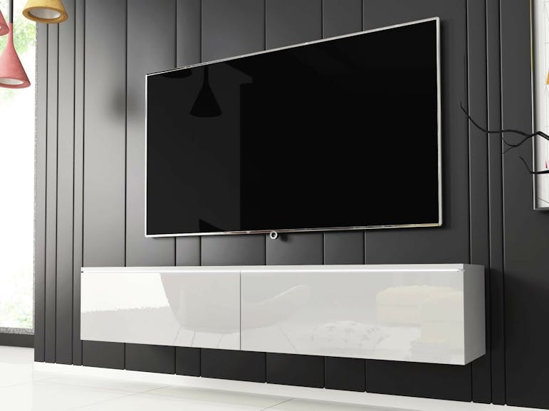 Fascinerend zich zorgen maken kom TV-meubel DUBAI 2 klapdeuren 140 cm wit/hoogglans wit zonder verlichting