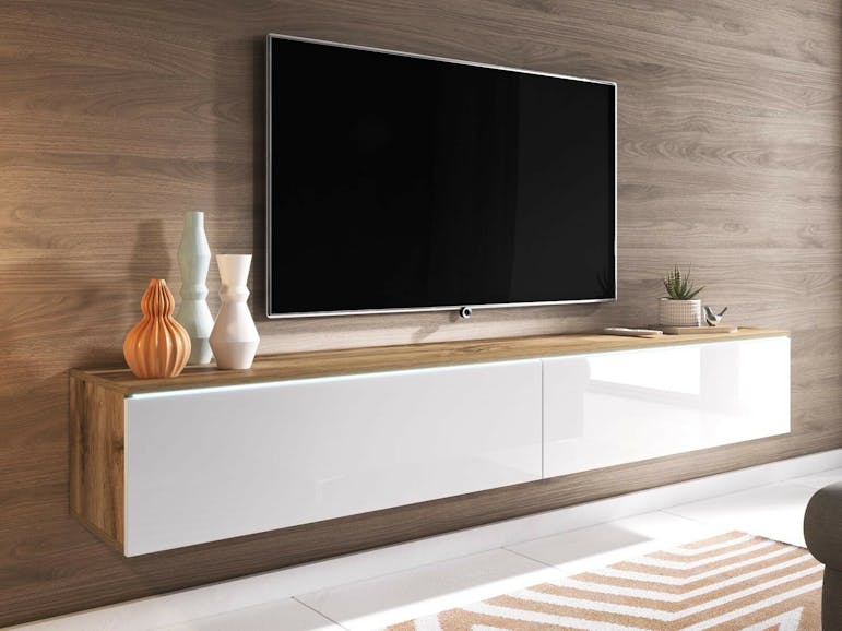 middag vrouw Tochi boom TV-meubel DUBAI 2 klapdeuren 180 cm wotan eik/hoogglans wit zonder  verlichting