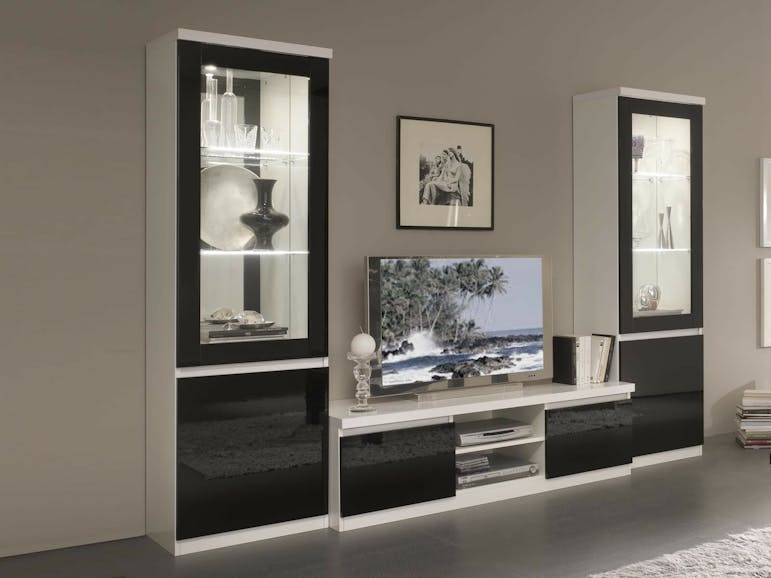 Aanvulling Magazijn diamant Tv-meubel set ROMEO hoogglans wit/hoogglans zwart met verlichting
