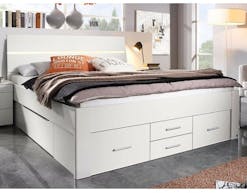 Lit SCARLETT 180x200 cm blanc avec six tiroirs avec tête de lit avec led