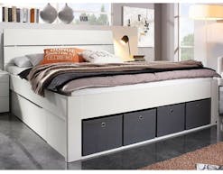 Lit SCARLETT 180x200 cm blanc avec caisses de rangement avec tête de lit sans led