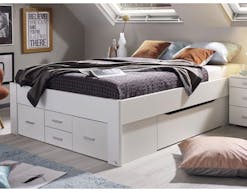 Lit SCARLETT 140x200 cm blanc avec six tiroirs sans tête de lit