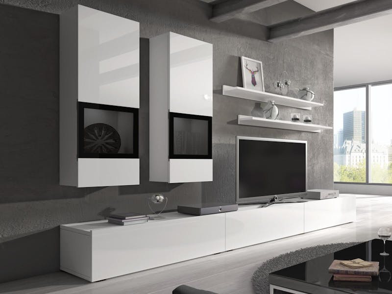 Tv-meubel set deuren wit/hoogglans wit zonder led