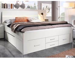 Bed SCARLETT 160x200 cm wit met zes lades met hoofdeinde met led