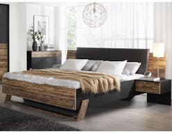Bed BANGKING 180x200 cm metaalgrijs/vintage bruin zonder lades 
