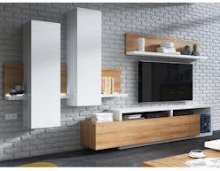 Tv-meubel set BOTSWANA 2 lades hoogglans wit/ grandson eikenhout