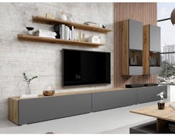 Tv-meubel set BABEL 5 deuren artisan eik/grijs zonder led zonder salontafel