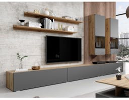 Mur tv-hifi BABEL 5 portes chêne artisan/gris sans led sans table basse