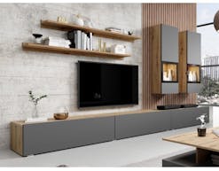 Tv-meubel set BABEL 5 deuren eik artisan/grijs met led zonder salontafel