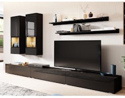 Tv-meubel set BABEL 5 deuren hoogglans zwart met verlichting zonder salontafel
