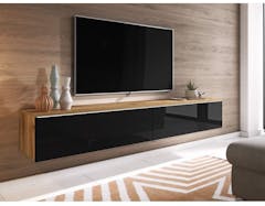 TV-meubel DUBAI 2 klapdeuren 180 cm eik wotan/hoogglans zwart zonder verlichting