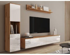 Tv-meubel set PARLO 4 deuren wotan eik/hoogglans wit