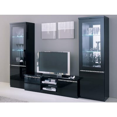 toon van Verval Tv-meubel set REBECCA hoogglans zwart/hoogglans wit met verlichting
