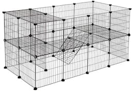 Metalen kooi - 2 niveaus - voor cavia, konijn, puppy - 143x71x73 cm - zwart 