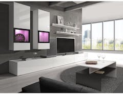 Tv-meubel set BABEL 5 deuren wit/hoogglans wit zonder verlichting met salontafel